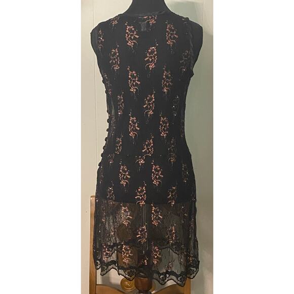 Vintage Wet Seal Mesh Sequin Lace Button Side Dress (M) Whimsigoth Vamp Romantic - Picture 4 of 12